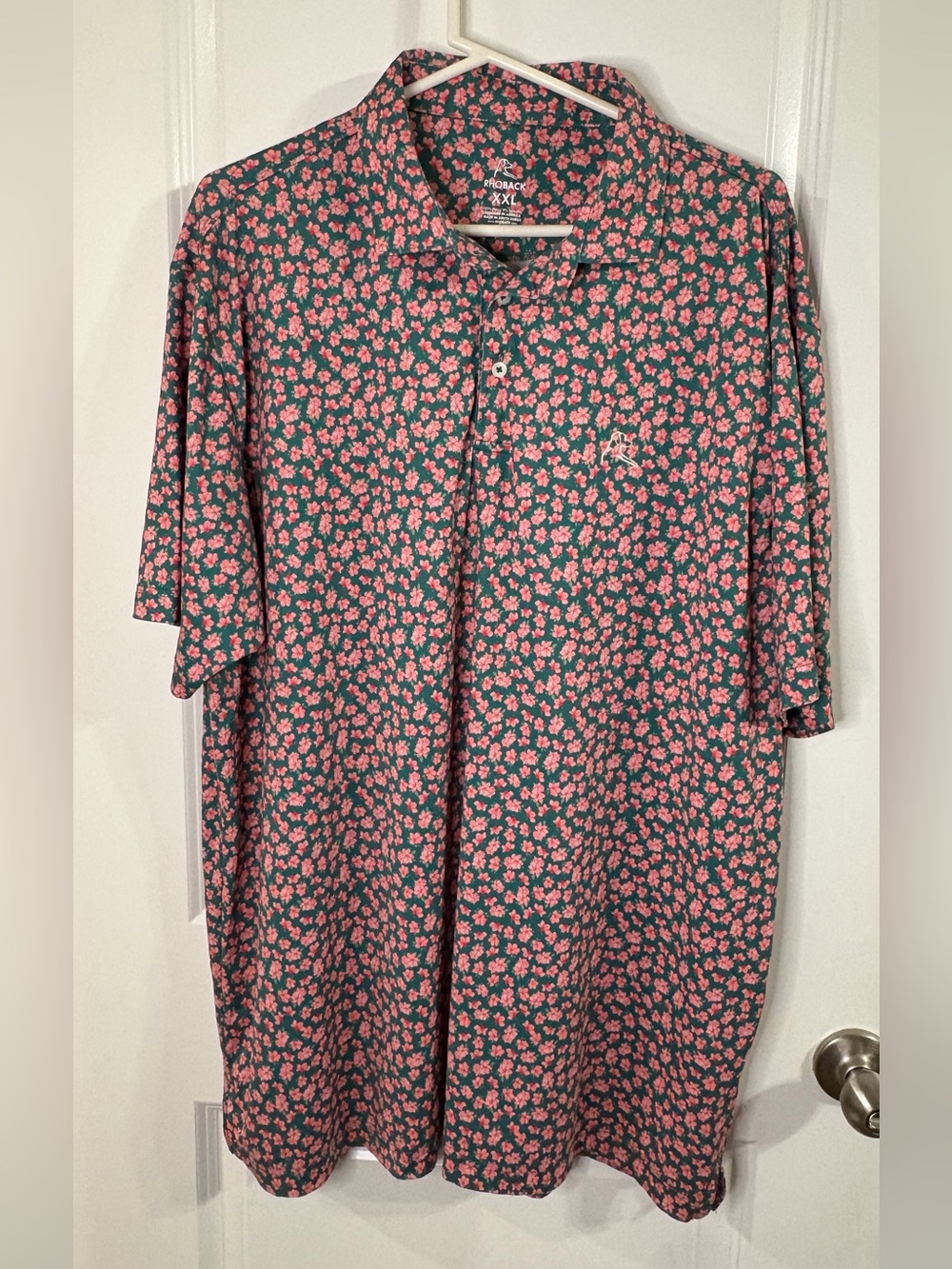 Rhoback The Pink Dogwood Rainforest Green Performance Polo Shirt Men's XXL